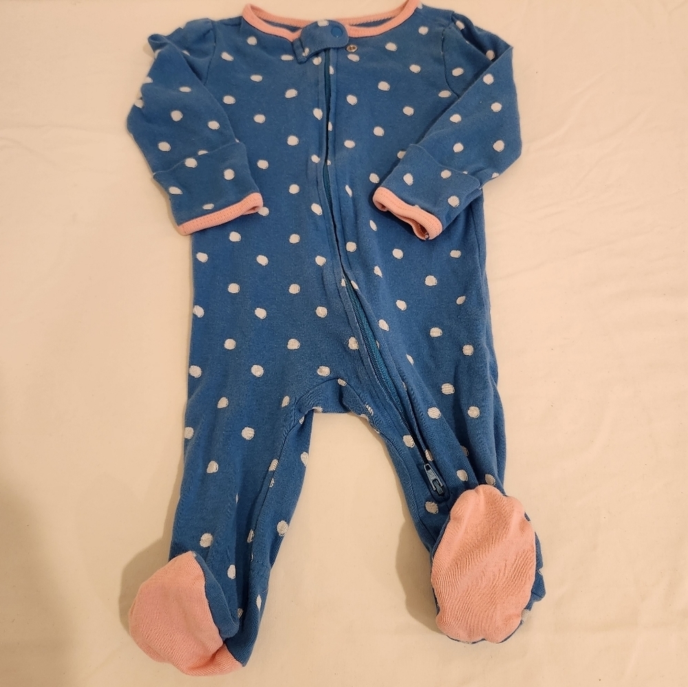 Cloud Island Baby Girl  Footed Pajama 0-3 M Blue Polka-Dot Long Sleeve Crew Neck
